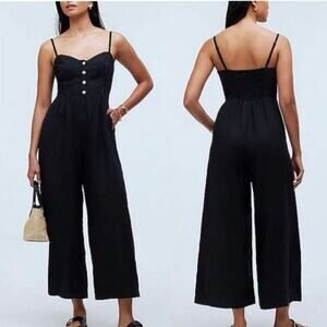 madewell sleeveless wide-leg jumpsuit 100% linen true black np077 women size 2